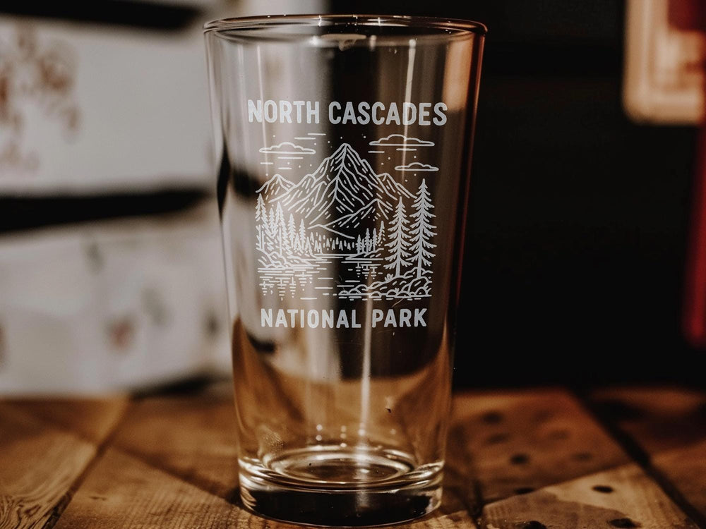 North Cascades National Park Pint Glass – Mountain Scenery, Evergreen Forests, Scenic Nature Gift