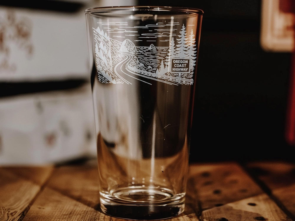 Oregon Coast Highway Pint Glass – Scenic Coastal Road, Ocean Views, Pacific Northwest Souvenir Drinkware