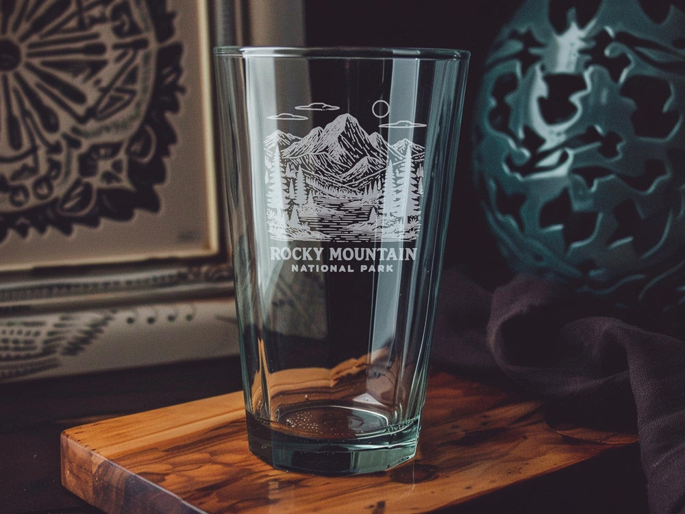 Rocky Mountain National Park Pint Glass: Colorado Souvenir Beer Glass