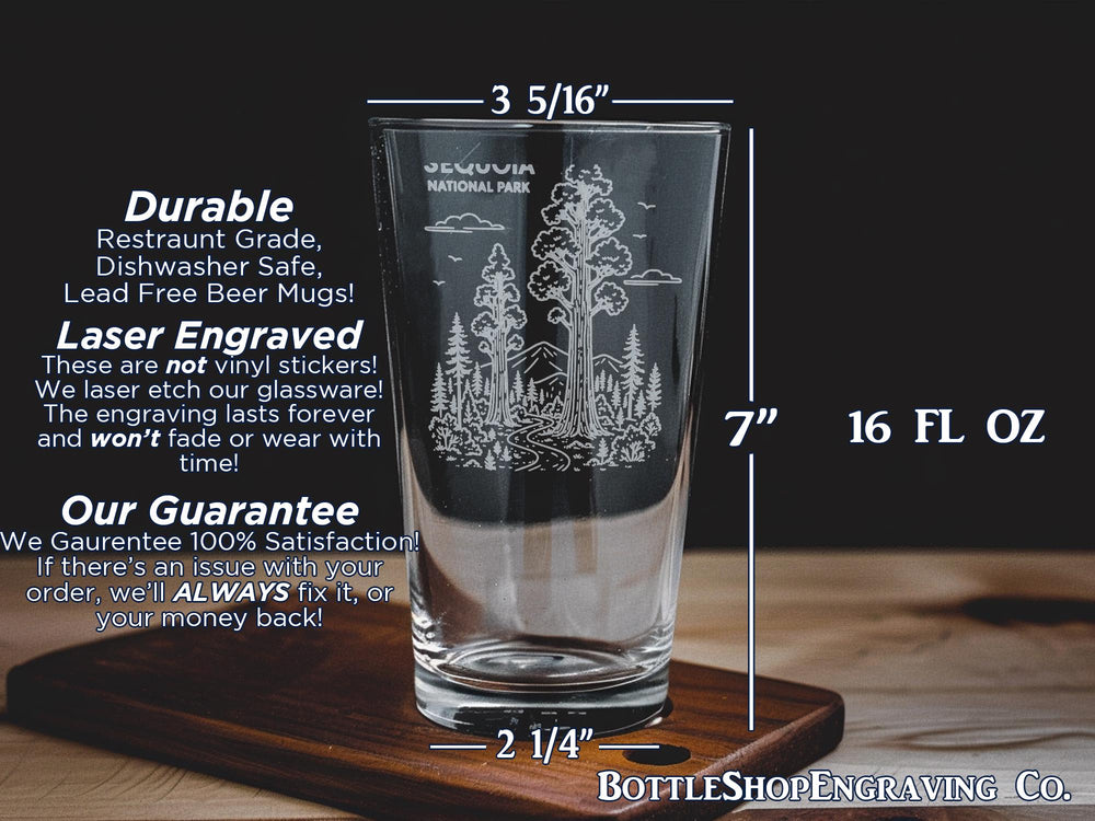 Sequoia National Park Pint Glass: Laser Engraved Souvenir