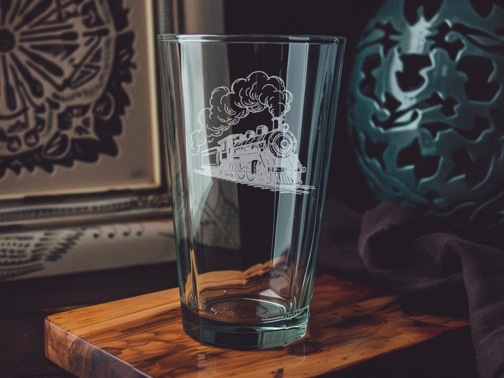 Vintage Steam Locomotive Pint Glass: Train Lover's Barware Gift