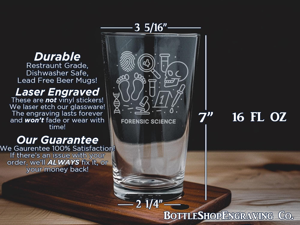 Forensic Science Pint Glass: Crime Scene Icons, CSI Detective Gift
