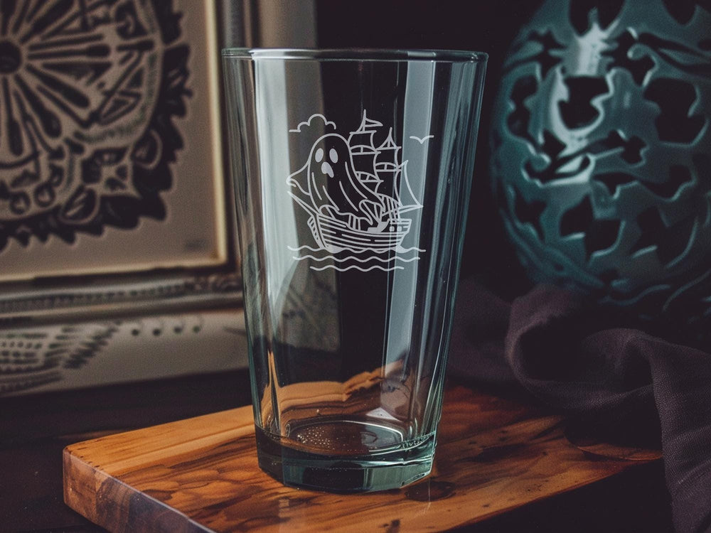 Ghost Ship Pint Glass: Laser Engraved Nautical Barware Gift