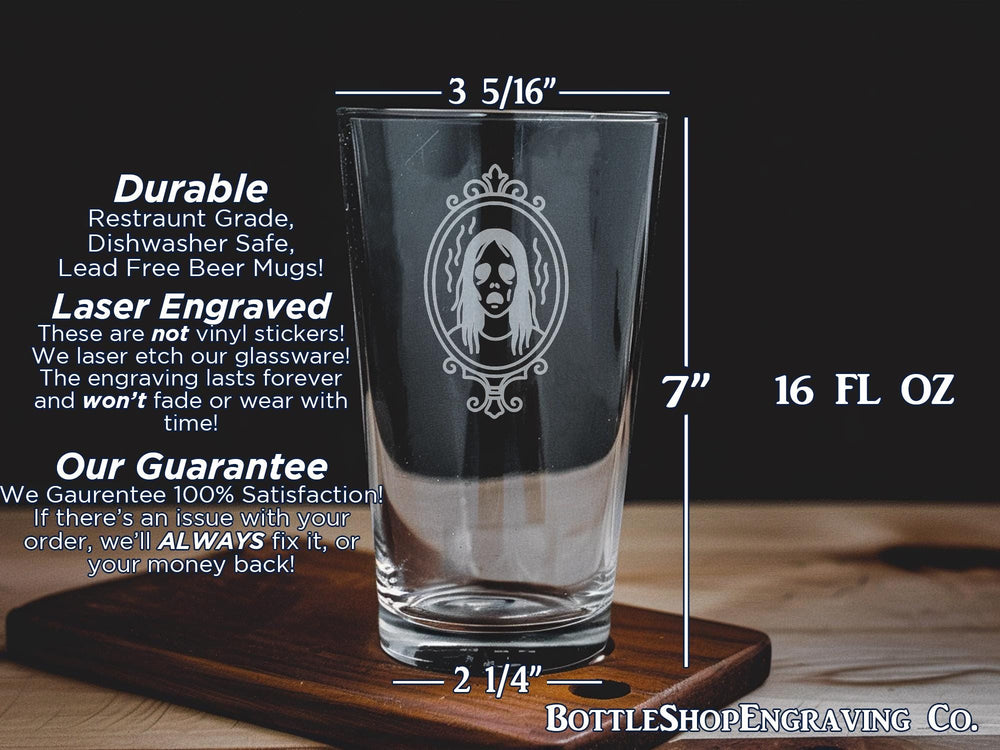 Haunted Mirror Pint Glass: Spooky Gothic Barware