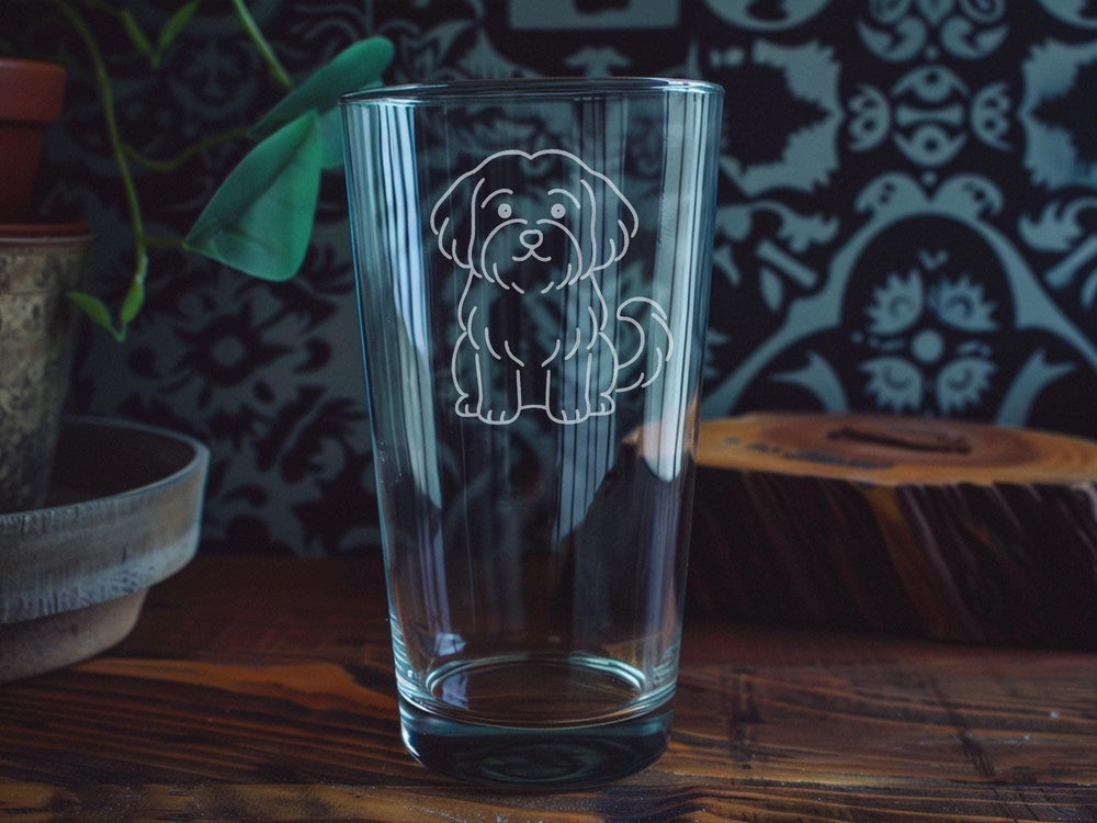 Havanese Dog Pint Glass: Etched Silhouette, Dog Lover Gift