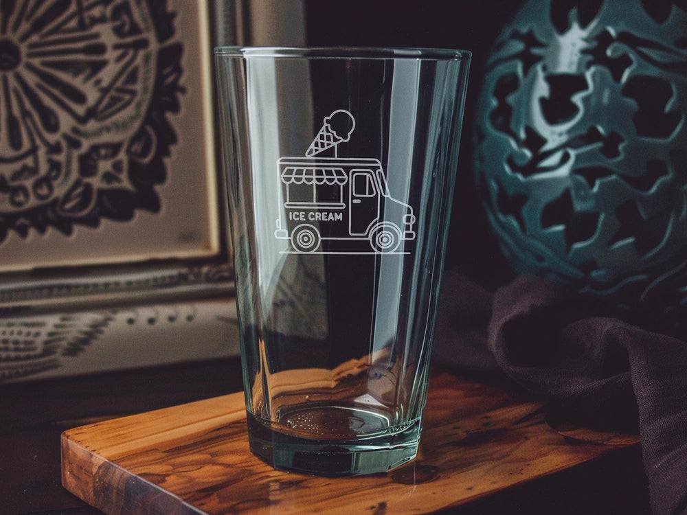 Retro Ice Cream Truck Pint Glass: Engraved Dessert Van Beer Glass