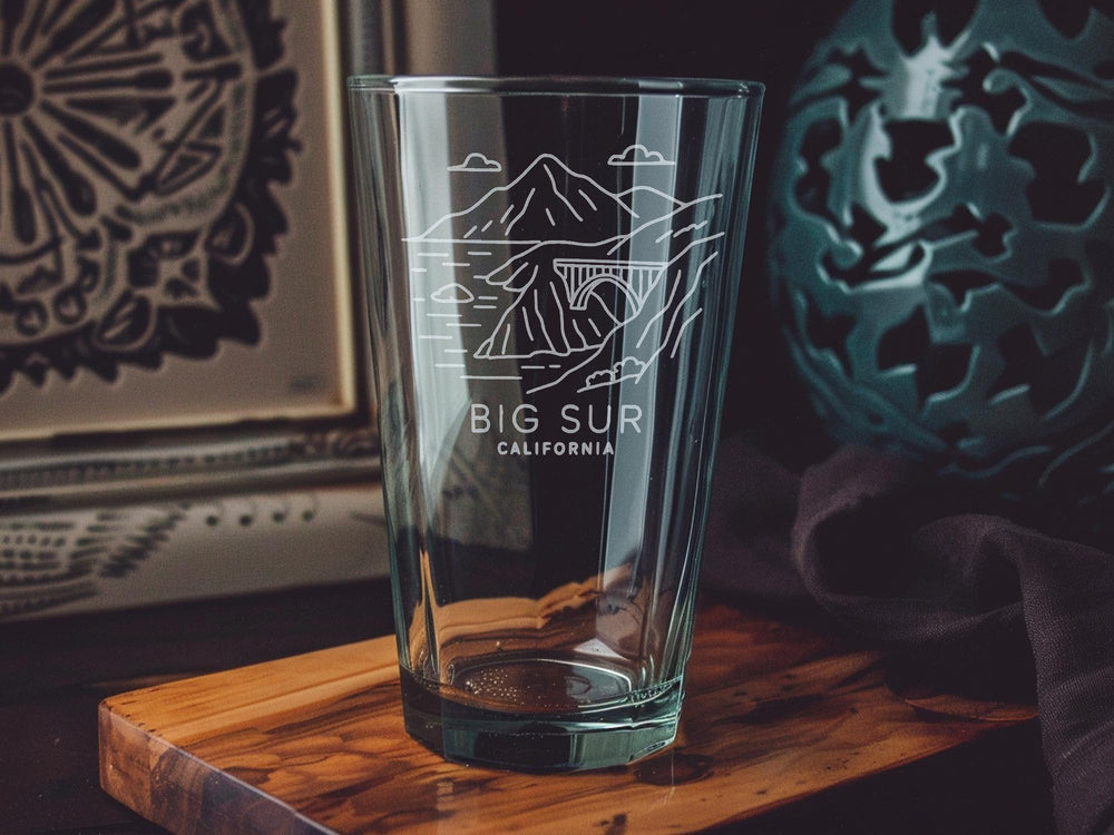 Big Sur California Pint Glass with Scenic Coastal Cliffs and Ocean View – California Souvenir Glassware Gift