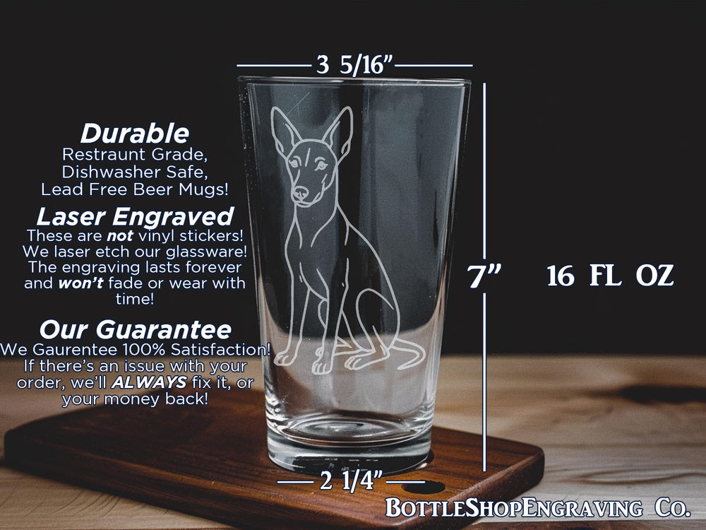 Pharaoh Hound Pint Glass – Elegant Dog Breed Design Featuring Majestic Pharaoh Hound Silhouette on Glassware