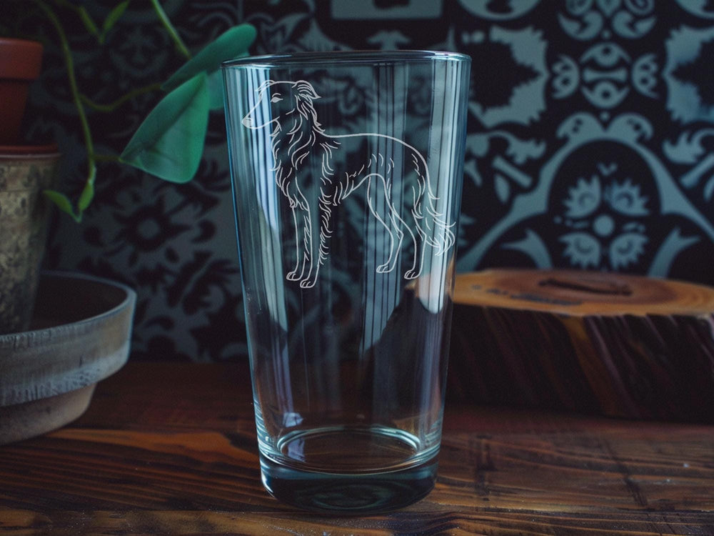 Silken Windhound Pint Glass – Elegant Dog Breed Design for Sighthound Lovers and Pet Owners