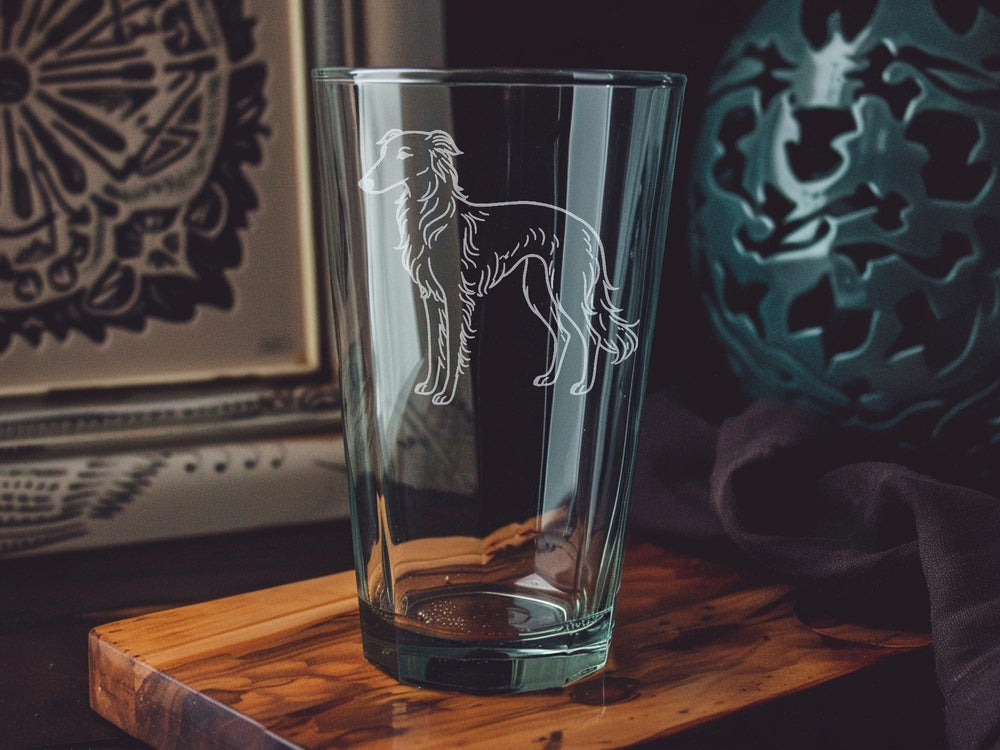 Silken Windhound Pint Glass – Elegant Dog Breed Design for Sighthound Lovers and Pet Owners