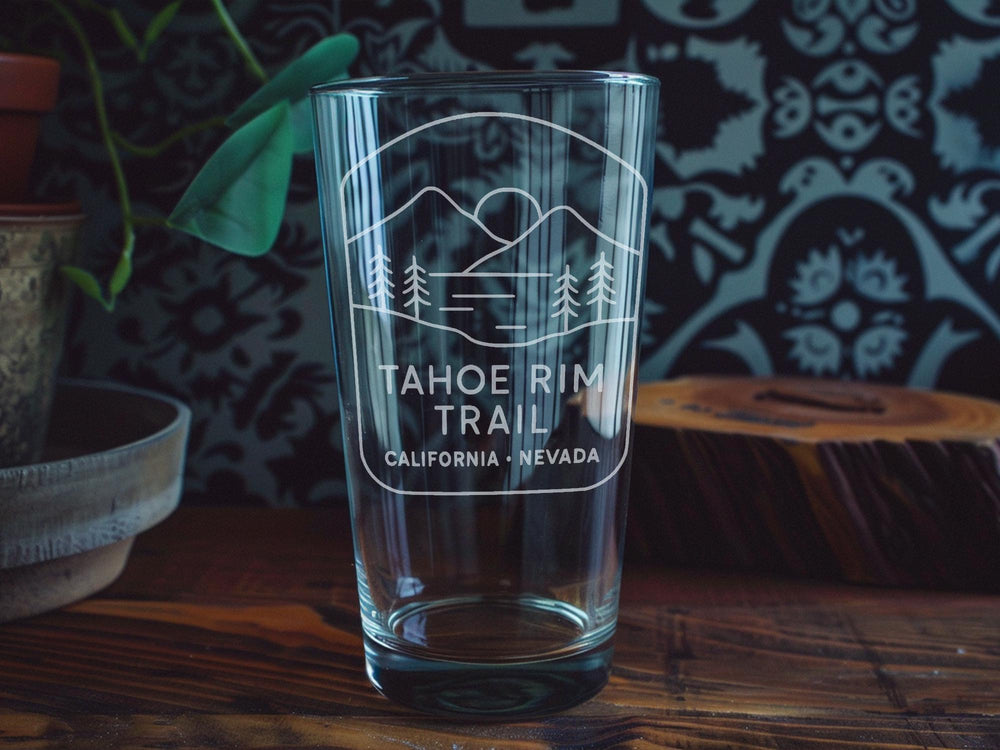 Tahoe Rim Trail California Nevada Pint Glass – Scenic Hiking Trail Souvenir Drinkware Gift