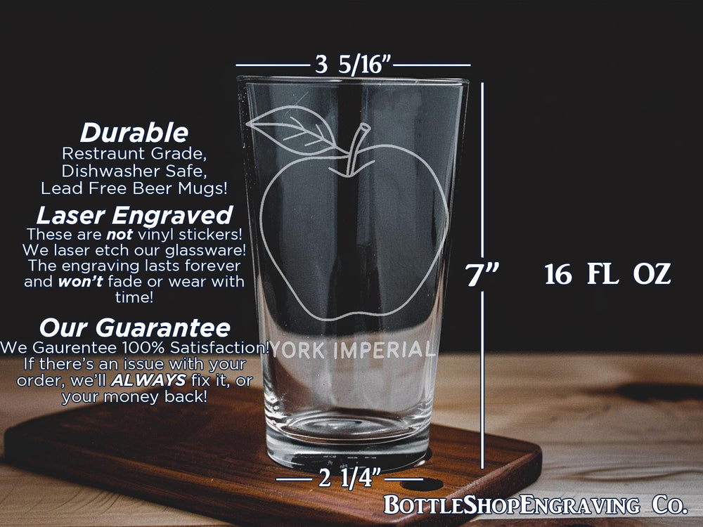 York Imperial Apple Pint Glass – Crisp Clean Design Featuring Iconic Apple Variety on Sturdy Glassware
