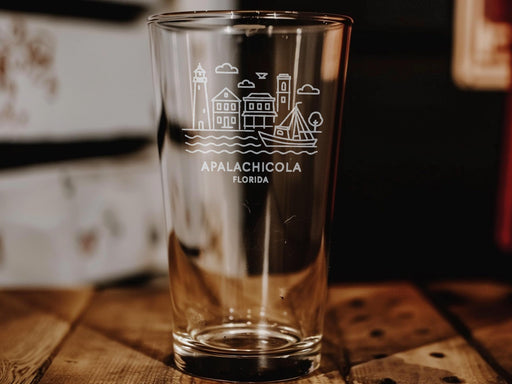 Apalachicola Florida Pint Glass, Coastal Town Design, Oyster Boats, Bay Views