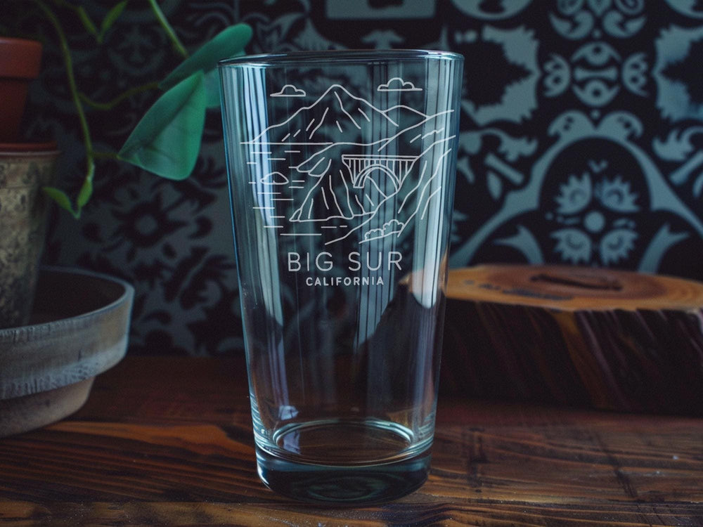 Big Sur California Pint Glass with Scenic Coastal Cliffs and Ocean View – California Souvenir Glassware Gift