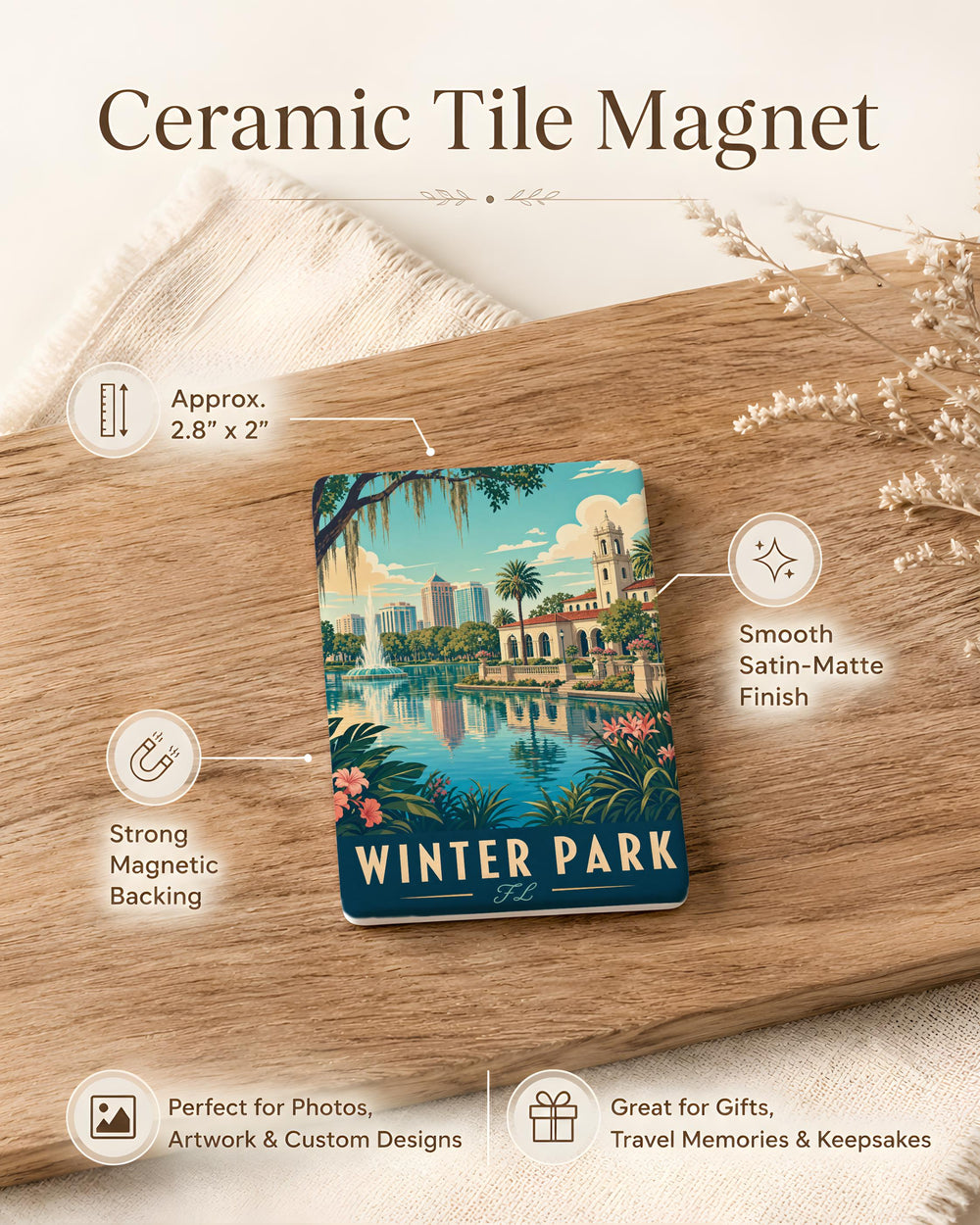 Winter Park FL Fridge Magnet, Winter Park Florida Souvenir Magnet, Travel Gift, City Landmark Keepsake Magnet