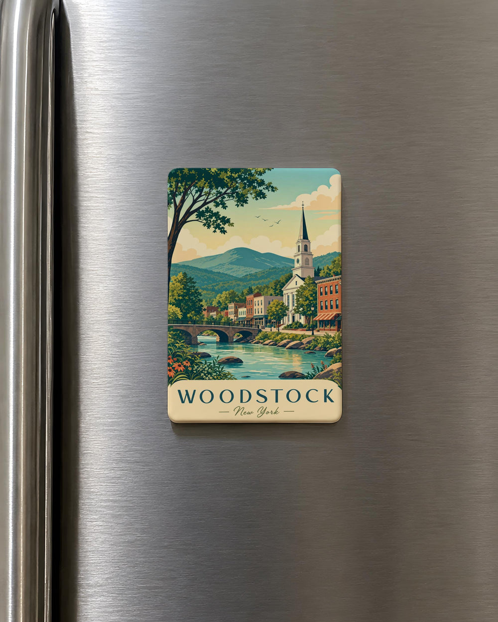 Woodstock NY Fridge Magnet, Woodstock New York Souvenir Magnet, Catskills Travel Gift, Upstate NY Keepsake Magnet