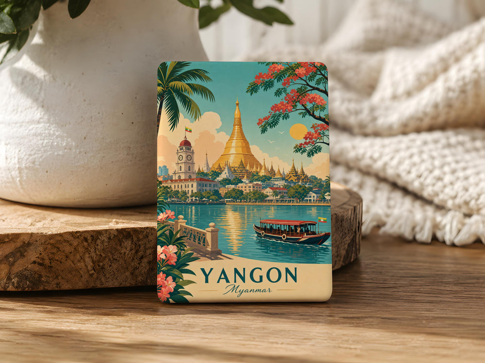 Yangon Myanmar Fridge Magnet, Yangon Souvenir Magnet, Myanmar Travel Gift, Yangon City Landmark Magnet, Myanmar Keepsake