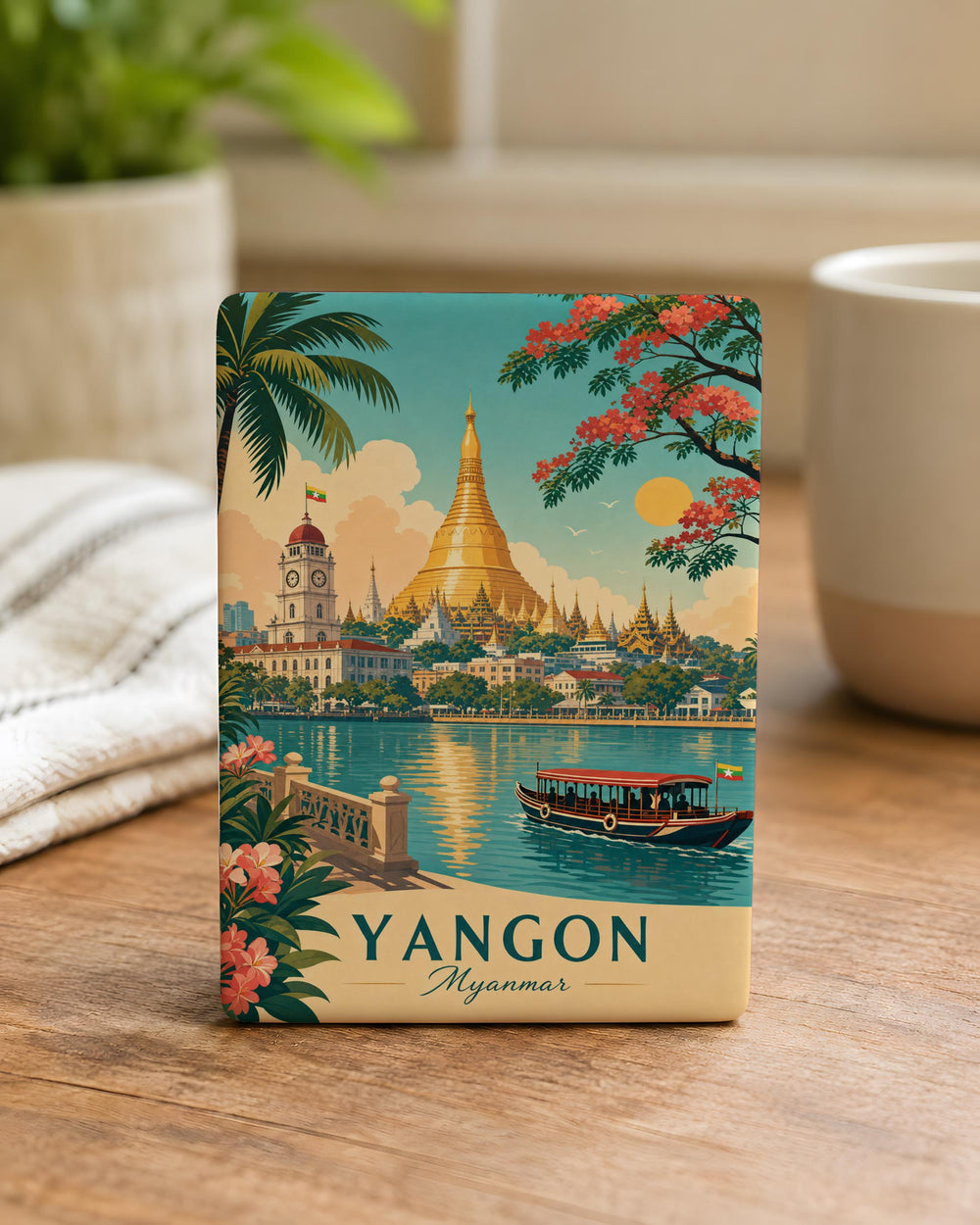 Yangon Myanmar Fridge Magnet, Yangon Souvenir Magnet, Myanmar Travel Gift, Yangon City Landmark Magnet, Myanmar Keepsake