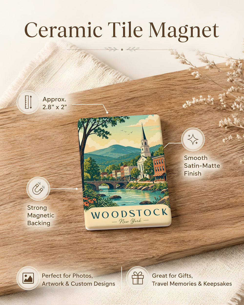 Woodstock NY Fridge Magnet, Woodstock New York Souvenir Magnet, Catskills Travel Gift, Upstate NY Keepsake Magnet
