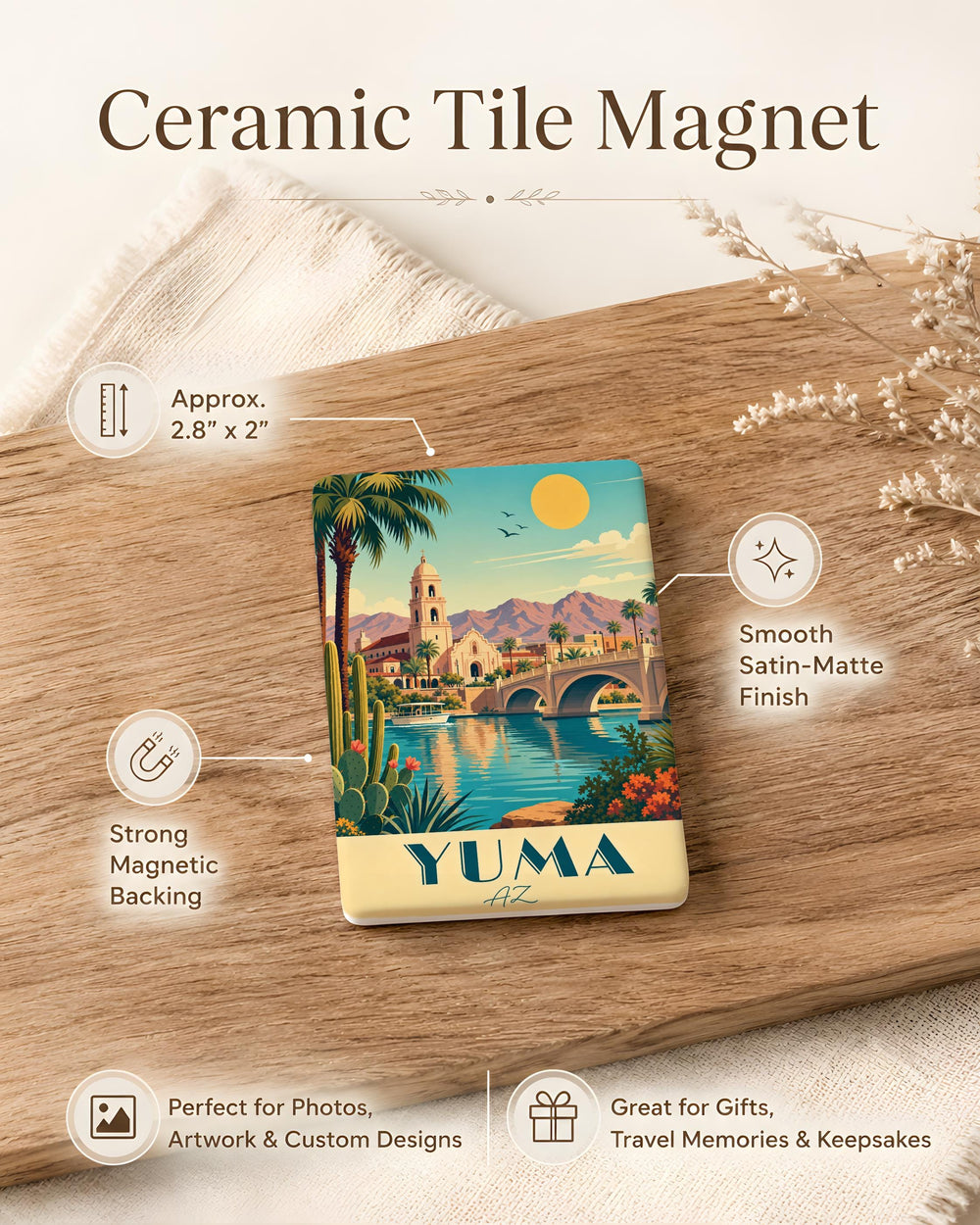 Yuma AZ Fridge Magnet, Yuma Arizona Souvenir Magnet, Desert City Travel Gift, Southwest Vacation Keepsake, Arizona Landmark Magnet