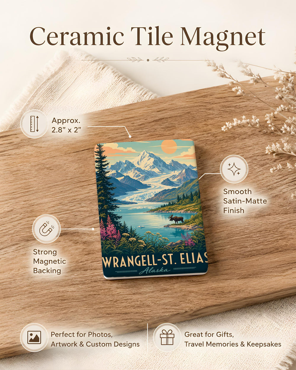Wrangell-St. Elias National Park Fridge Magnet, Alaska Wilderness Souvenir, Mountain Glacier Landscape Travel Gift