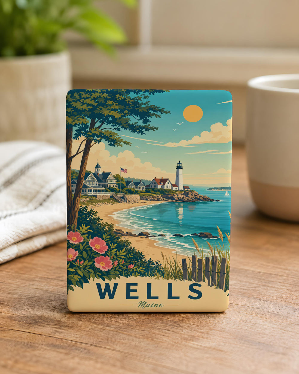 Wells Maine Fridge Magnet, Coastal Town Souvenir Magnet, Maine Travel Gift, New England Beach Vacation Keepsake