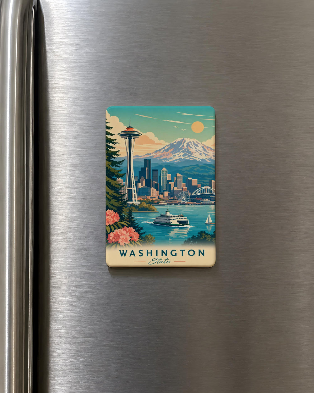 Washington State Fridge Magnet, Washington Souvenir Magnet, Seattle Space Needle Magnet, Pacific Northwest Travel Gift