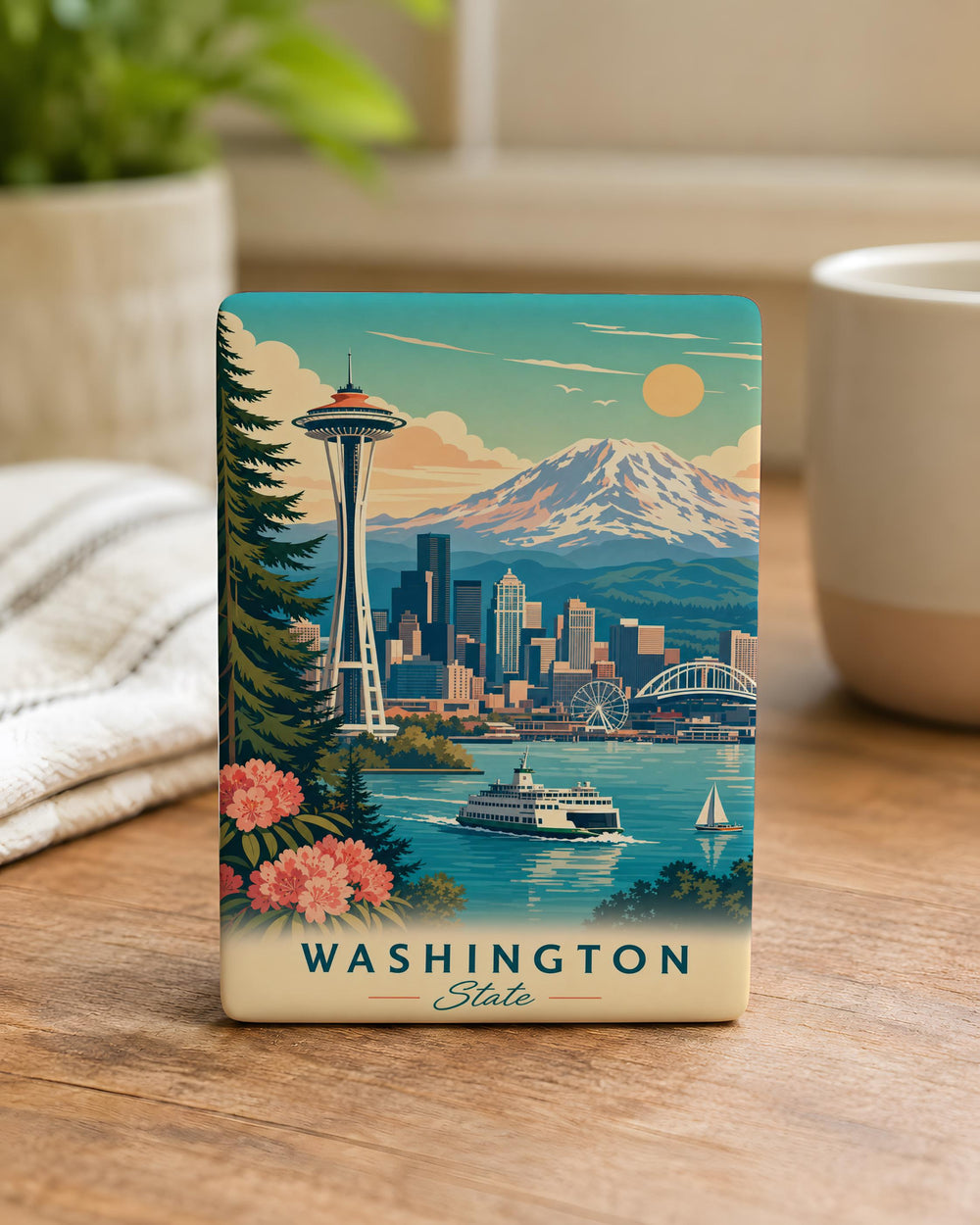 Washington State Fridge Magnet, Washington Souvenir Magnet, Seattle Space Needle Magnet, Pacific Northwest Travel Gift