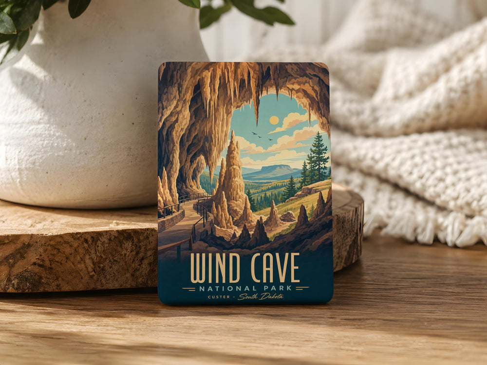 Wind Cave National Park Fridge Magnet, South Dakota Cave & Bison Prairie Souvenir Magnet, Travel Landmark Gift