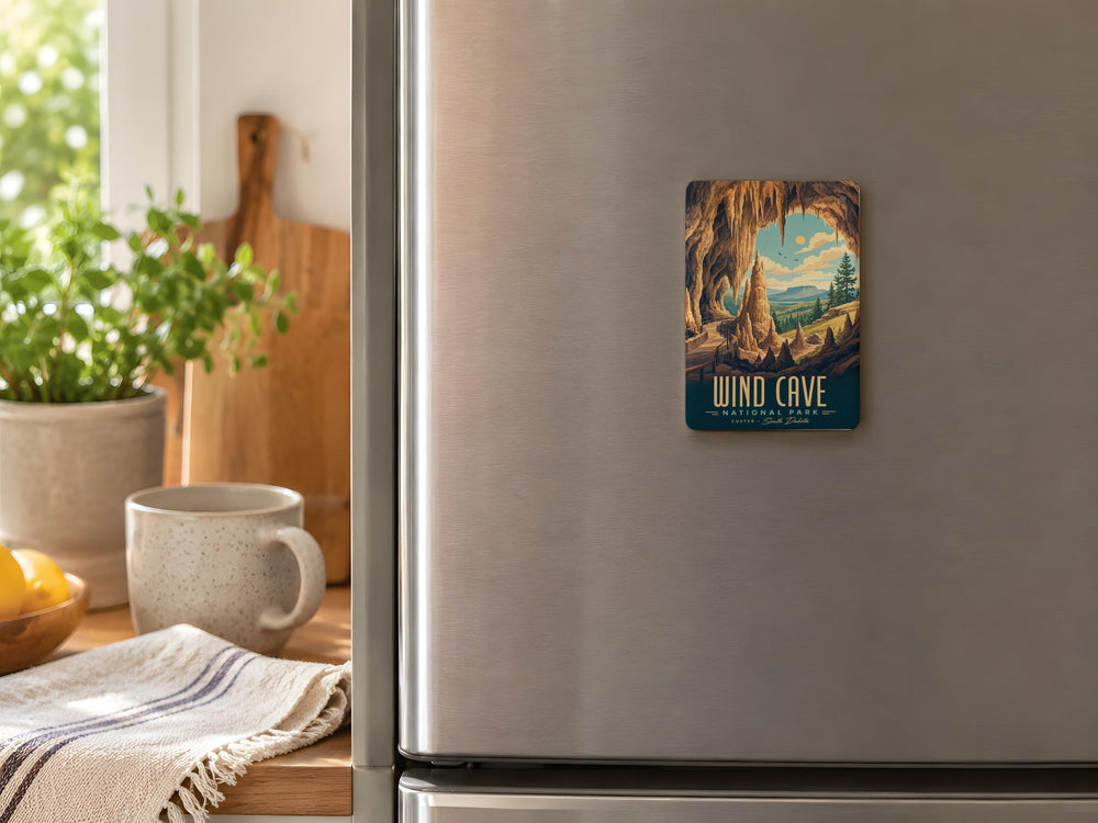 Wind Cave National Park Fridge Magnet, South Dakota Cave & Bison Prairie Souvenir Magnet, Travel Landmark Gift