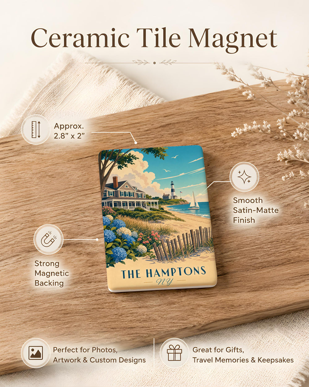 The Hamptons NY Fridge Magnet, Hamptons New York Souvenir Magnet, Long Island Travel Gift, Coastal Town Keepsake Magnet
