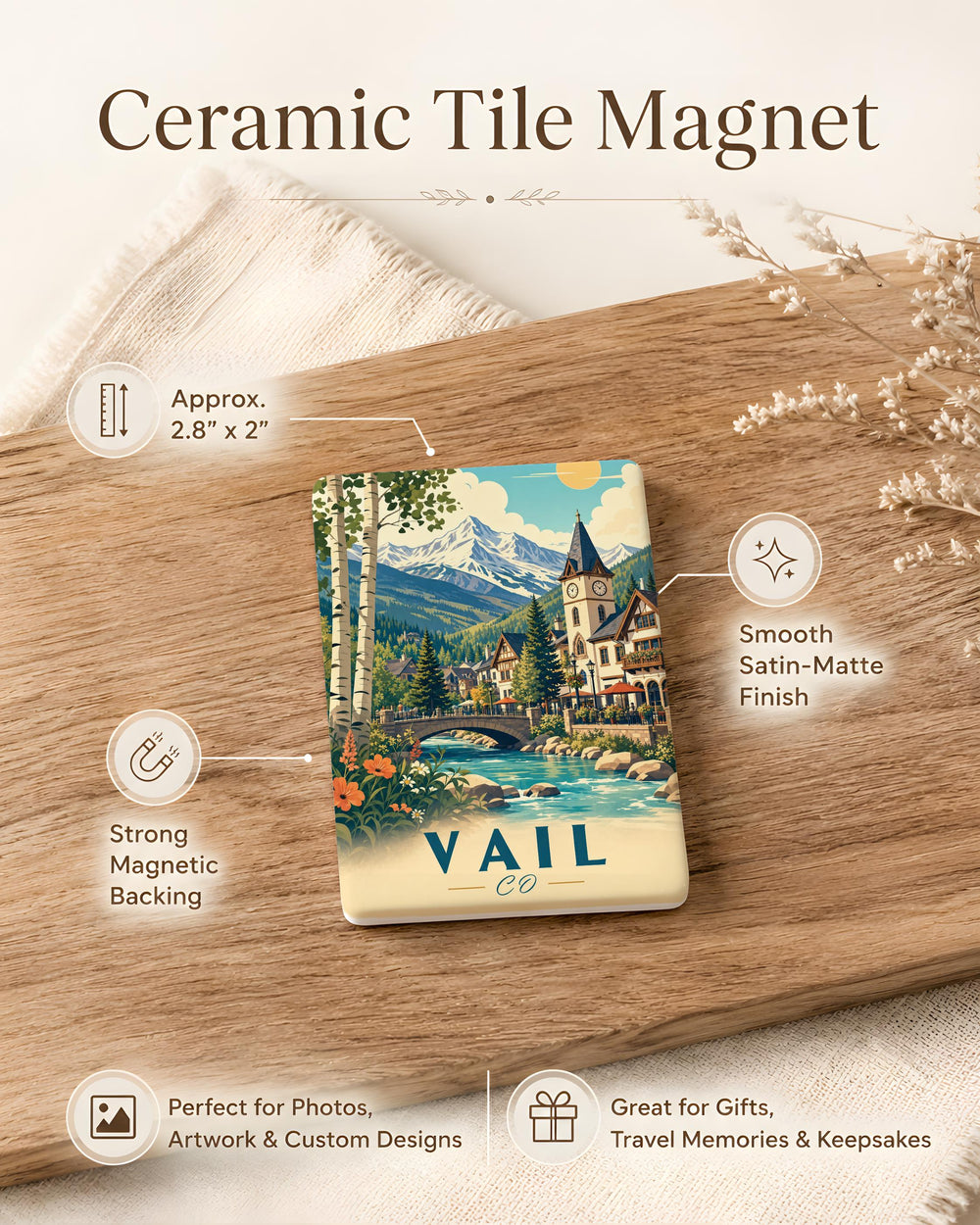 Vail Colorado Fridge Magnet, Vail CO Souvenir Magnet, Rocky Mountain Ski Town Travel Keepsake Magnet