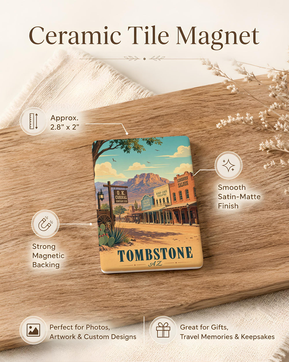 Tombstone Arizona Fridge Magnet, Tombstone AZ Souvenir Magnet, Wild West Cowboy Town Gift, Arizona Travel Keepsake Magnet
