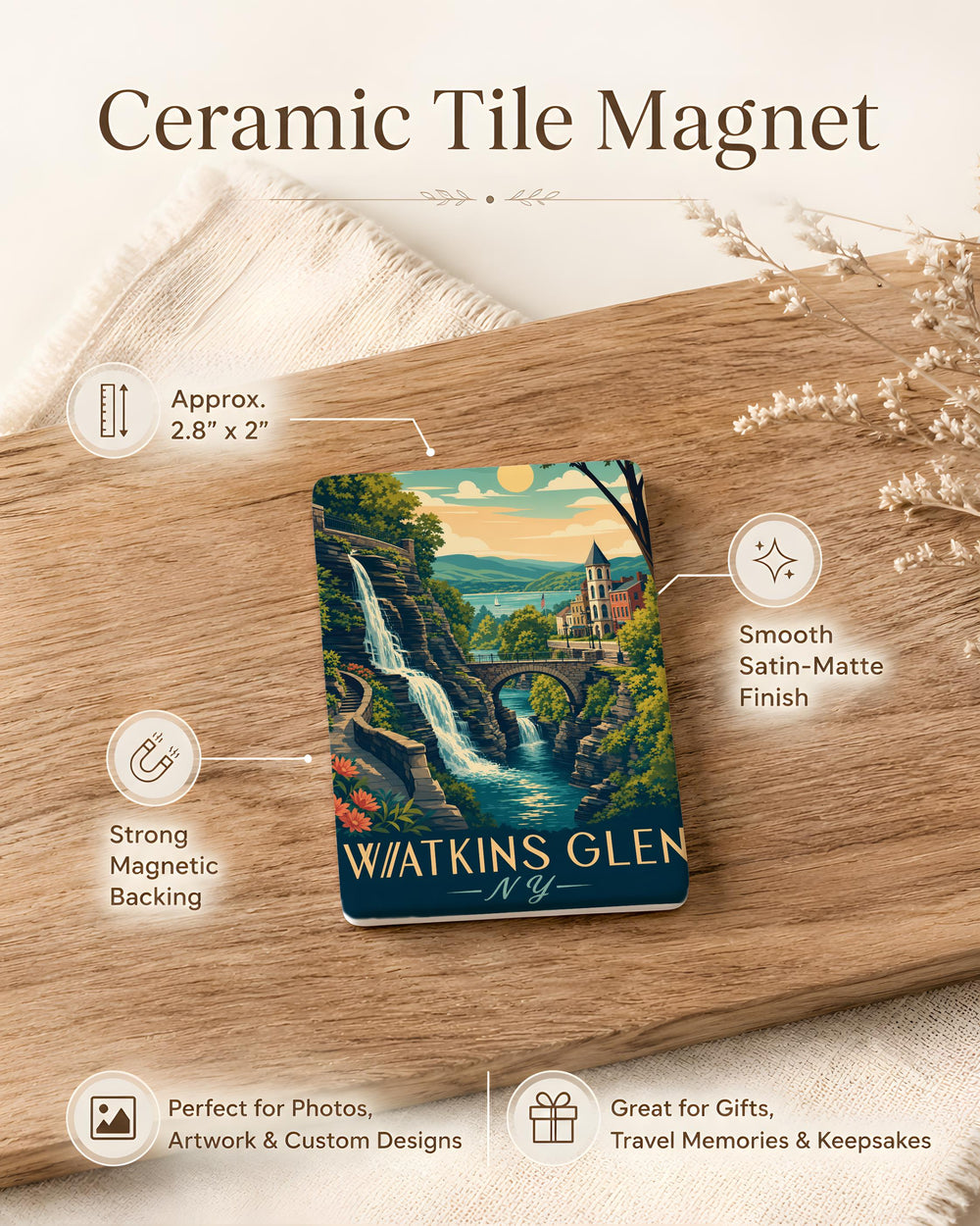 Watkins Glen NY Fridge Magnet, Watkins Glen State Park Souvenir Magnet, Finger Lakes New York Travel Gift, Scenic Landmark Magnet