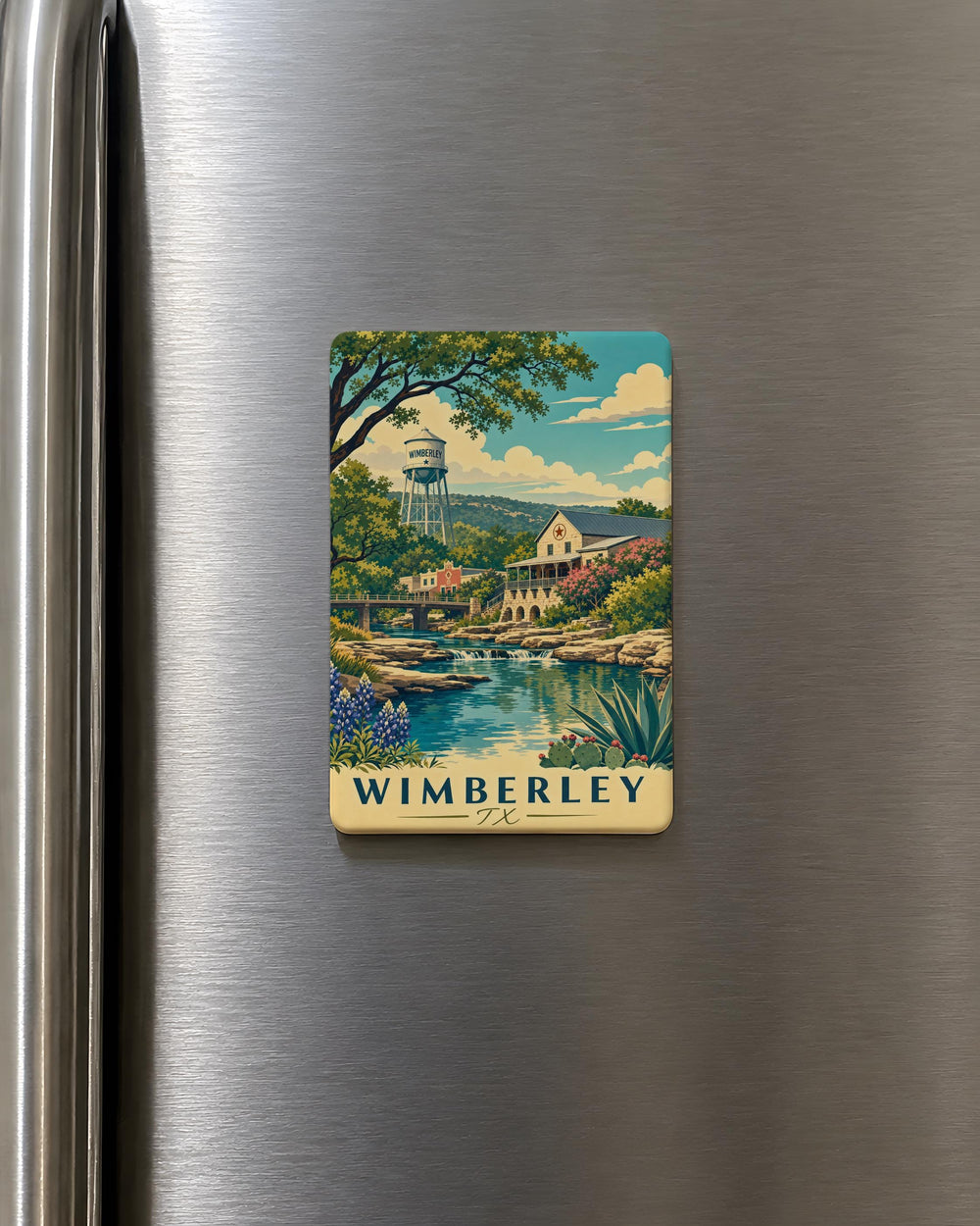 Wimberley TX Fridge Magnet, Wimberley Texas Souvenir Magnet, Hill Country Travel Gift, Texas Town Keepsake Magnet