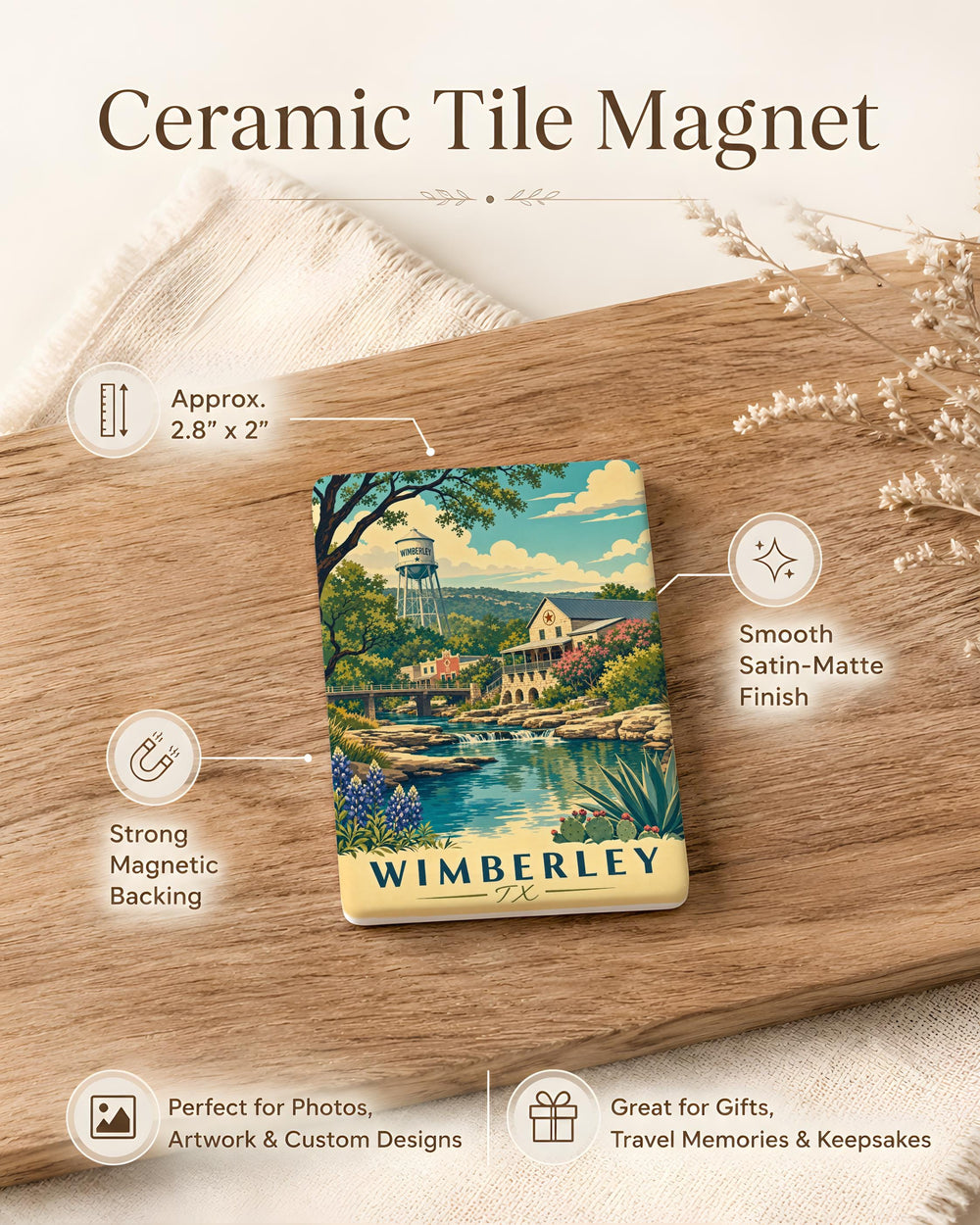 Wimberley TX Fridge Magnet, Wimberley Texas Souvenir Magnet, Hill Country Travel Gift, Texas Town Keepsake Magnet