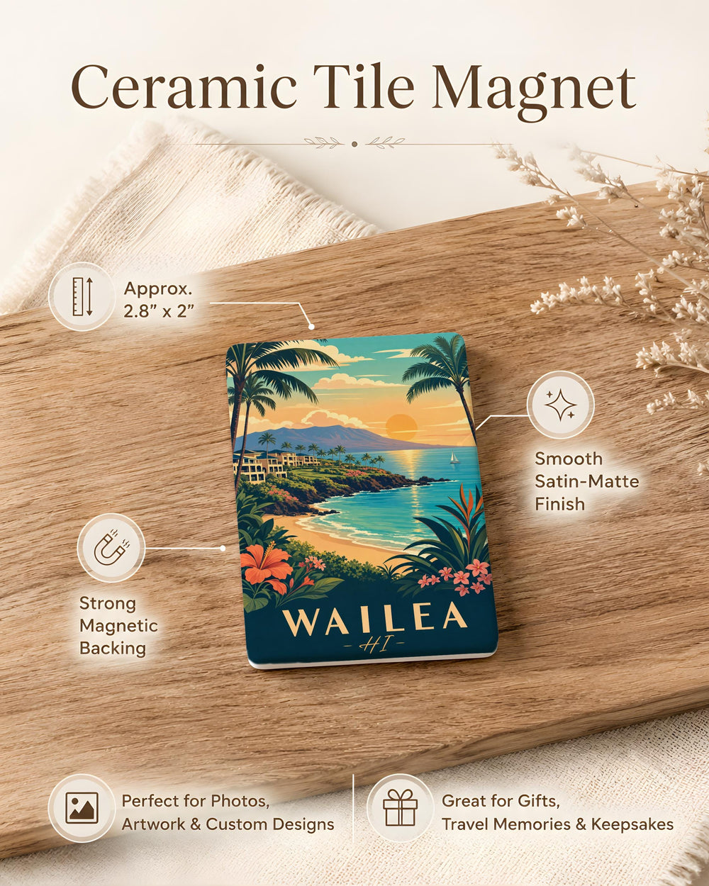 Wailea Hawaii Fridge Magnet, Wailea HI Souvenir Magnet, Maui Hawaii Travel Gift, Island Vacation Keepsake Magnet