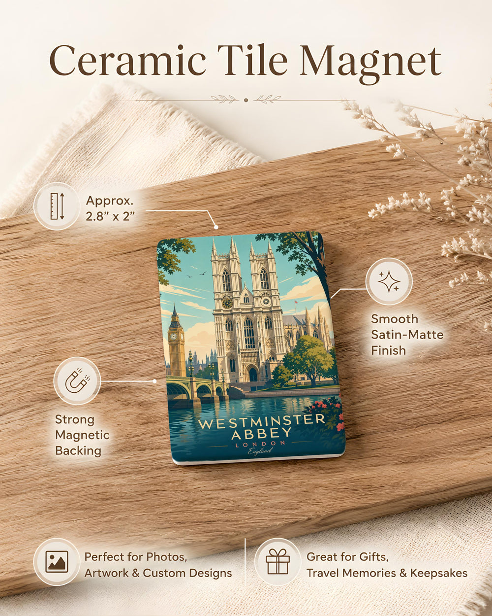 Westminster Abbey Fridge Magnet, London England Landmark Souvenir Magnet, Gothic Cathedral Travel Keepsake Gift