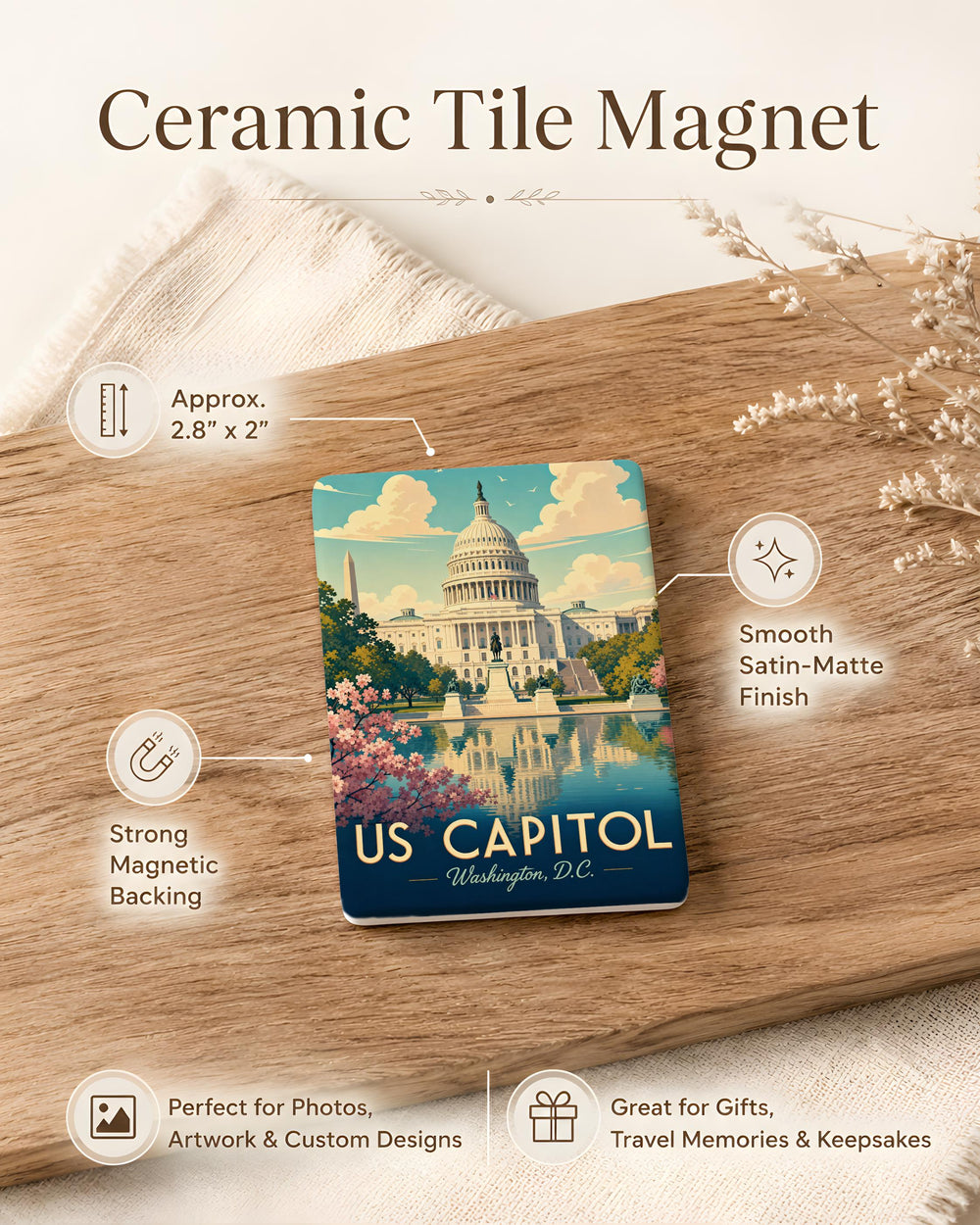 US Capitol Building Fridge Magnet, Washington DC Landmark Souvenir Magnet, United States Capitol Dome Refrigerator Magnet