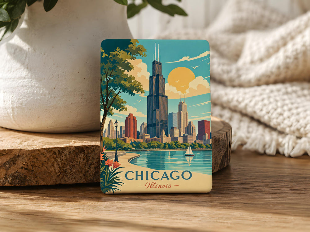 Willis Tower Fridge Magnet, Chicago Skyline Souvenir Magnet, Illinois Landmark Refrigerator Magnet, Chicago Gift for Travelers