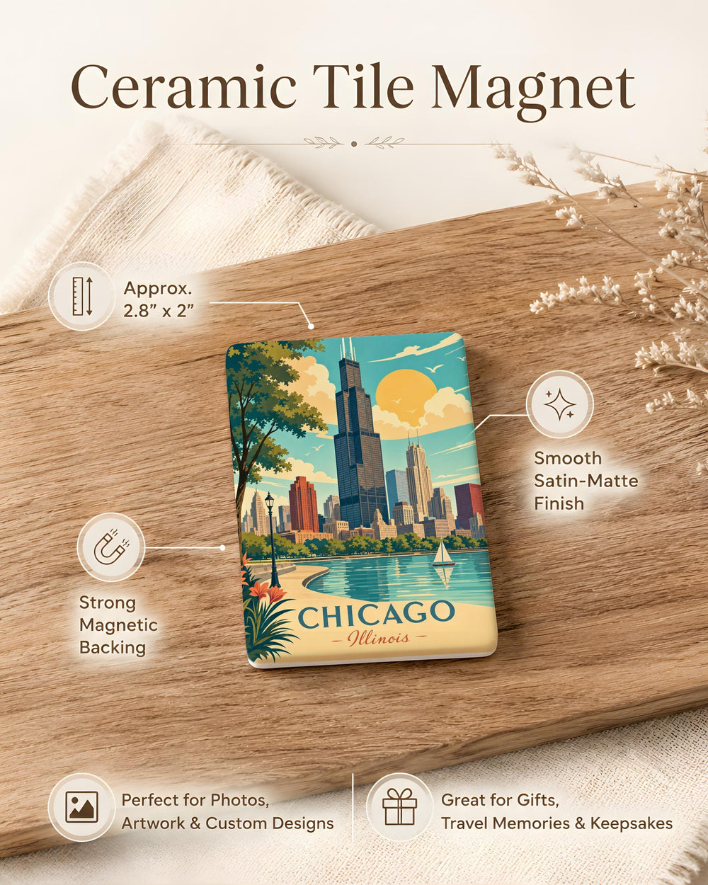Willis Tower Fridge Magnet, Chicago Skyline Souvenir Magnet, Illinois Landmark Refrigerator Magnet, Chicago Gift for Travelers