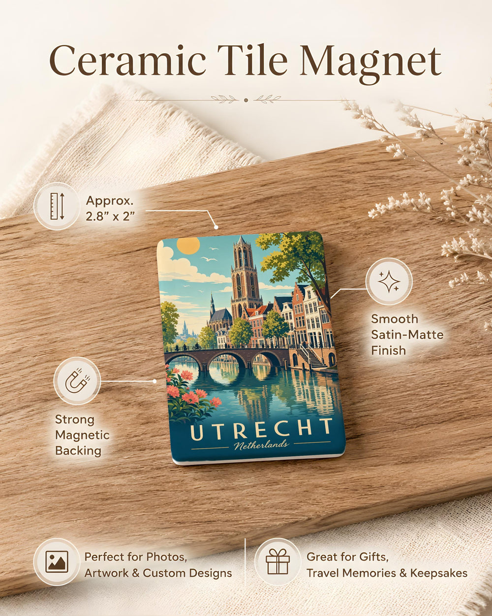 Utrecht Netherlands Fridge Magnet, Utrecht City Souvenir Magnet, Netherlands Travel Gift, Utrecht Landmark Refrigerator Magnet