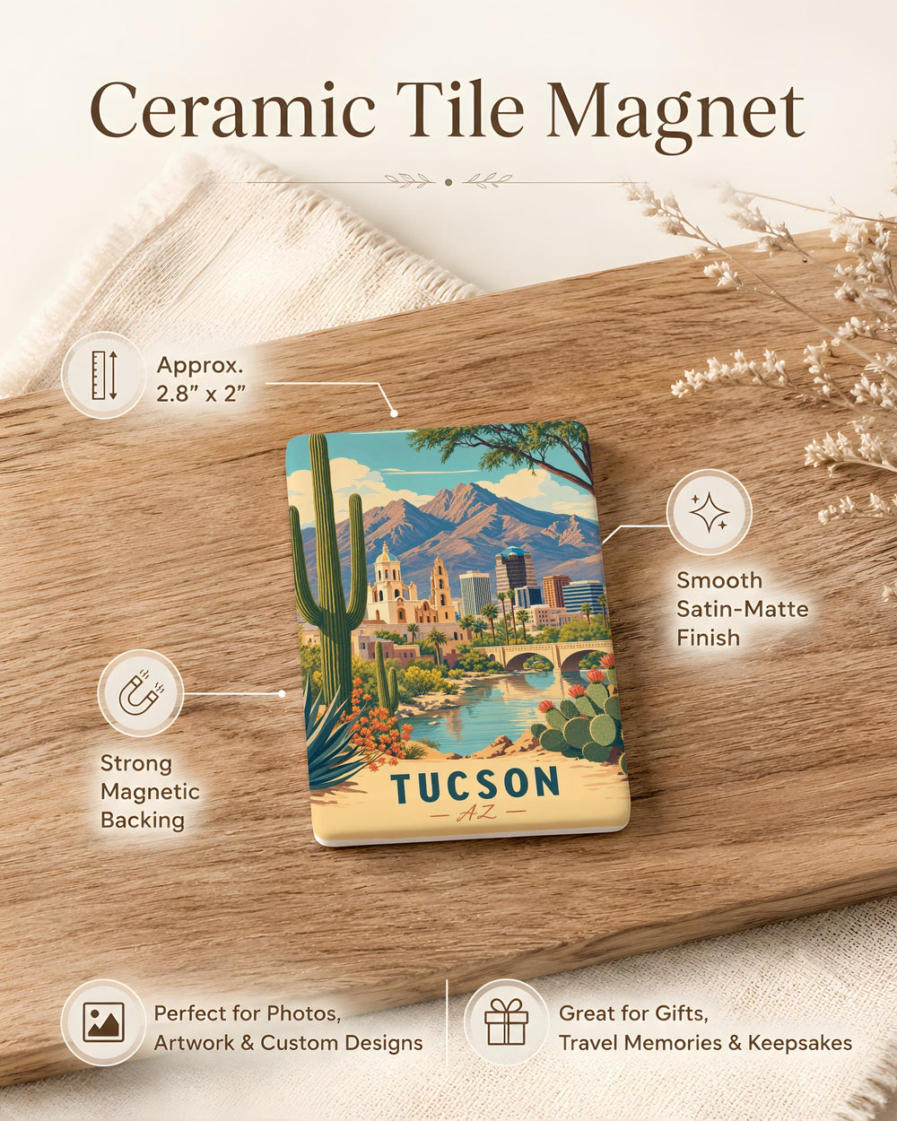 Tucson AZ Fridge Magnet, Tucson Arizona Souvenir Magnet, Desert Southwest Travel Keepsake, Tucson Landmark Gift