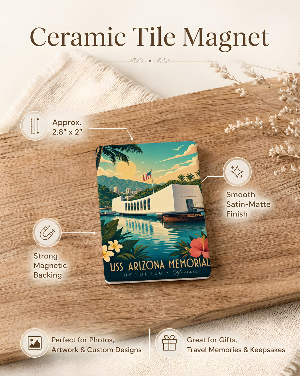 USS Arizona Memorial Fridge Magnet, Pearl Harbor Hawaii Souvenir, WWII Historic Landmark Magnet, Naval Memorial Keepsake Gift