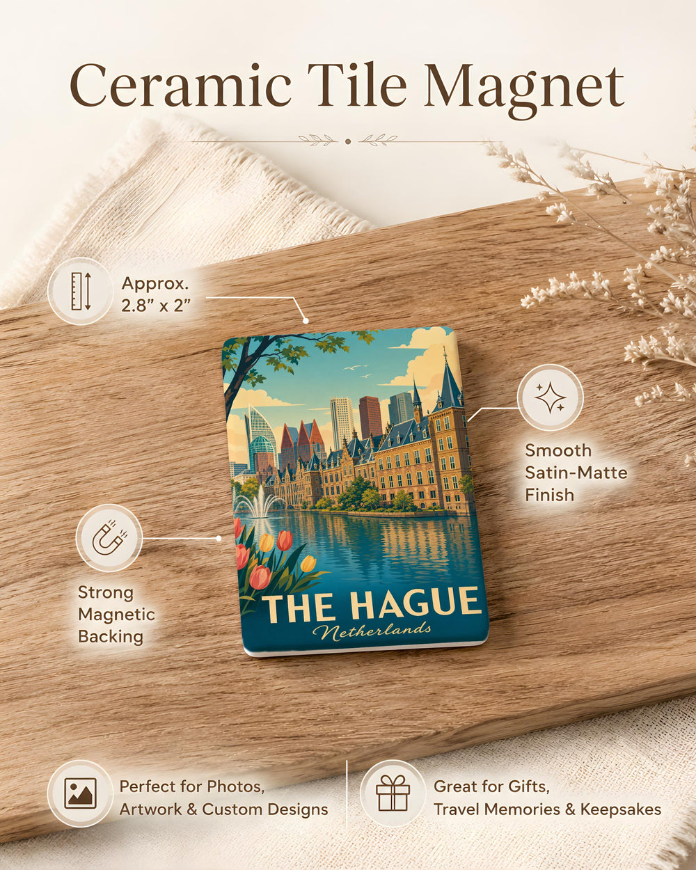 The Hague Netherlands Fridge Magnet, Den Haag Souvenir Magnet, Netherlands Travel Gift, Dutch City Landmark Keepsake Magnet