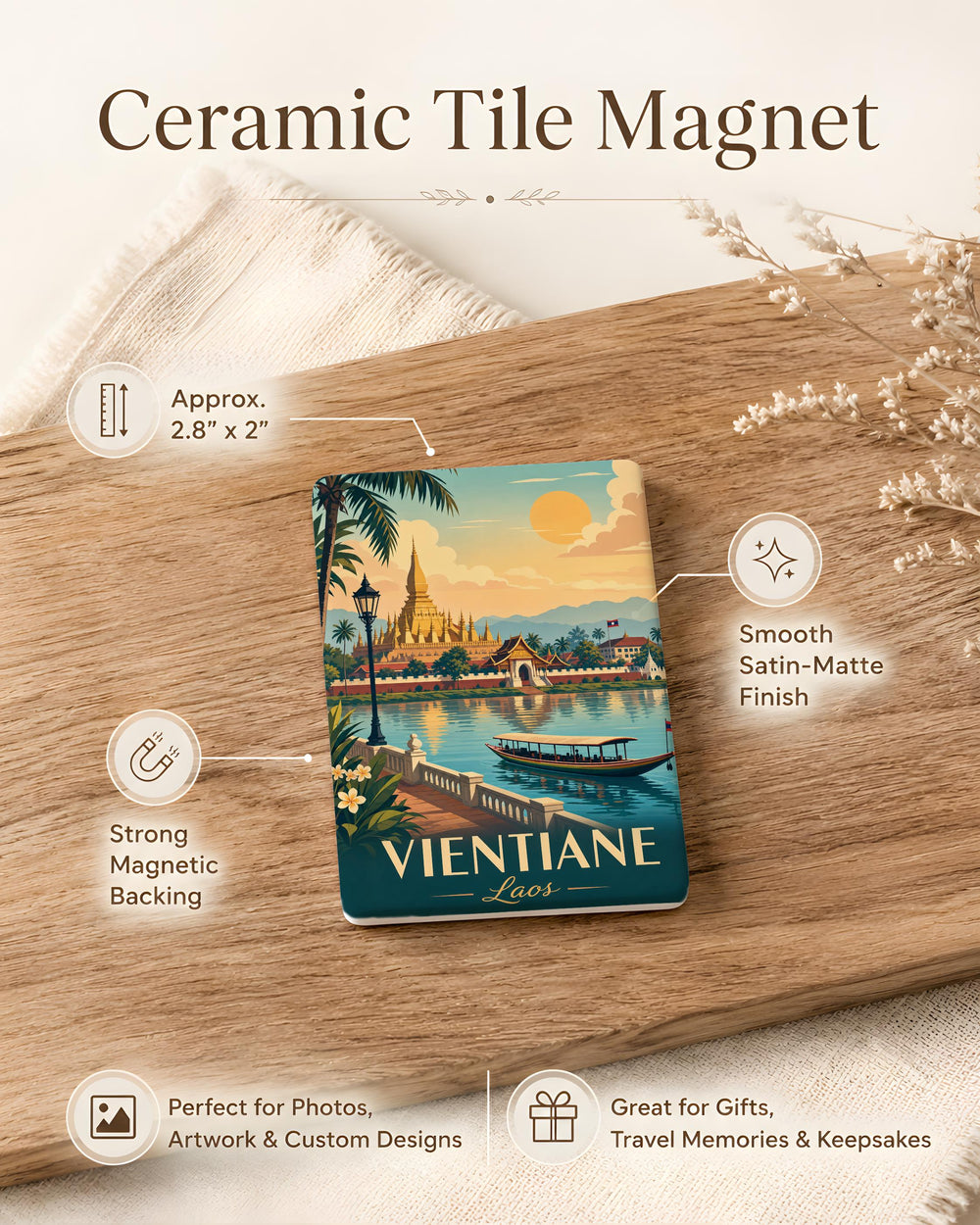 Vientiane Laos Fridge Magnet, Vientiane City Souvenir Magnet, Laos Travel Gift, Vientiane Landmark Magnet, Southeast Asia Keepsake