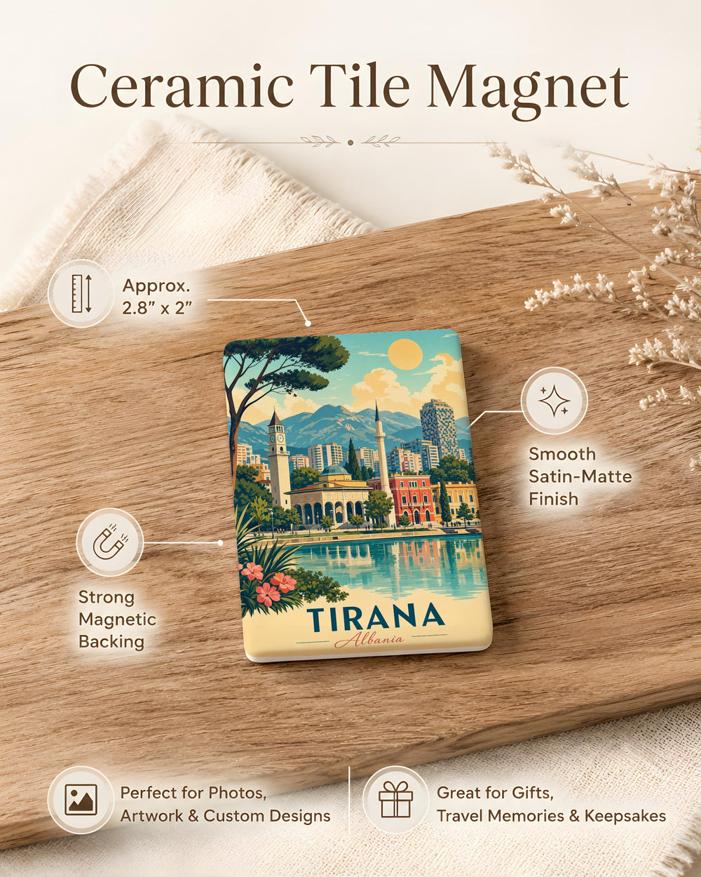 Tirana Albania Fridge Magnet, Tirana City Souvenir Magnet, Albania Travel Gift, Tirana Landmark Magnet, Balkan Trip Keepsake