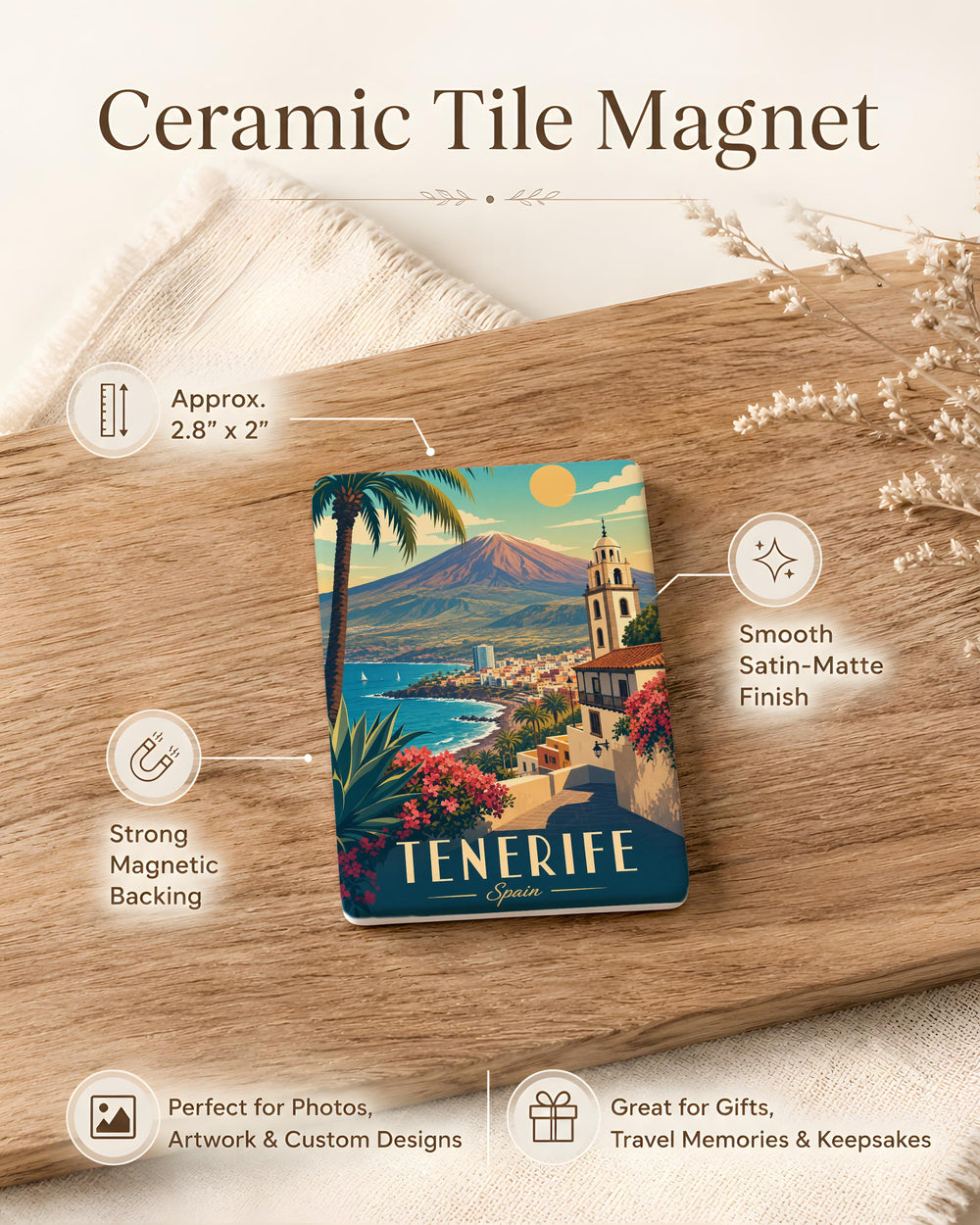 Tenerife Spain Fridge Magnet, Tenerife Souvenir Magnet, Canary Islands Travel Gift, Spain Vacation Keepsake Magnet
