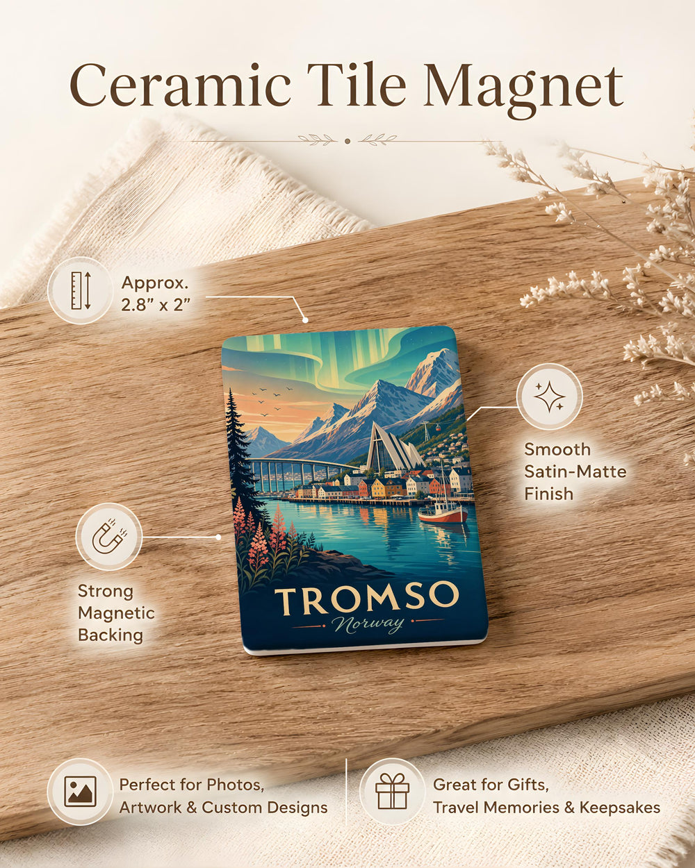 Tromso Norway Fridge Magnet, Tromsø Travel Souvenir Magnet, Norway City Landmark Refrigerator Magnet, Scandinavian Gift