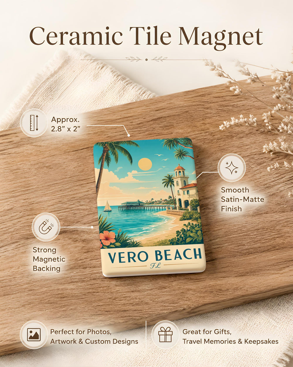 Vero Beach Florida Fridge Magnet, Vero Beach FL Souvenir Magnet, Coastal Beach Town Travel Gift, Vacation Keepsake Magnet